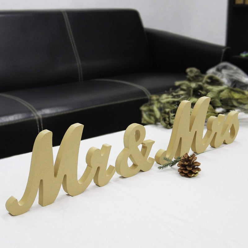 BLOOBLOOMAX Wooden Mr and Mrs Sign, Rustic Mr. & Mrs. Letters Wedding Signs for Wedding Table, Miss Mr. Deroation for Photo Props/Party Table/Anniversary/Valentine's Day/Wedding & Engagement, Wood Color - Image 3